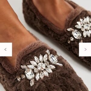 Elegant Brown Fur Women's Shoes with Crystal Embellishments